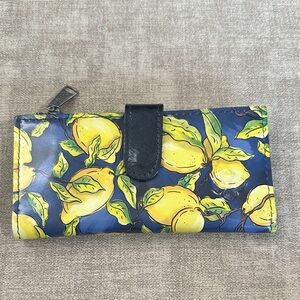 Patricia Nash Blue and Yellow Lemon Print Wallet